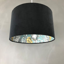 Load image into Gallery viewer, Black velvet and Ipanema heritage wallpaper lampshade