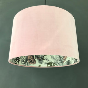 Blush velvet and exotic leaf wallpaper lampshade