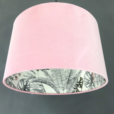 Blush velvet and exotic leaf wallpaper lampshade