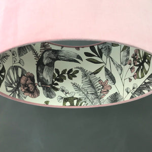 Blush velvet and exotic leaf wallpaper lampshade