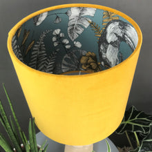 Load image into Gallery viewer, Mustard velvet and exotic leaf wallpaper lampshade