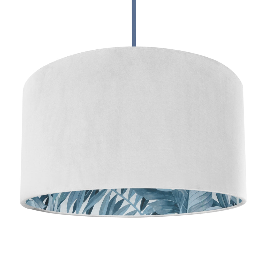 Ivory velvet with blue leaf lampshade