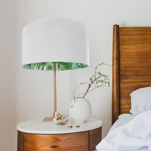 Ivory velvet with green leaf lampshade