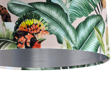 Load image into Gallery viewer, Jungle Velvet blush lampshade with brushed silver liner