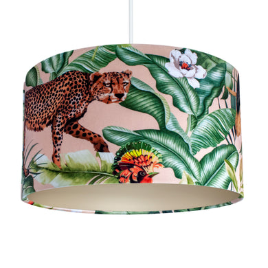 Jungle Velvet blush lampshade with champagne liner