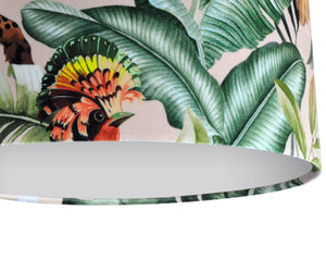 Jungle Velvet blush lampshade with white opaque liner