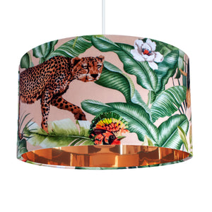 Jungle Velvet blush lampshade with mirror copper liner