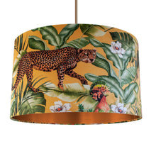 Load image into Gallery viewer, Jungle Velvet gold lampshade with brushed copper liner