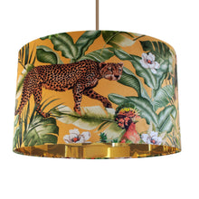 Load image into Gallery viewer, Jungle Velvet gold lampshade with mirror gold liner