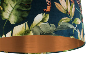 Jungle Velvet teal lampshade with brushed copper liner