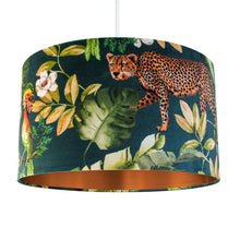 Load image into Gallery viewer, Jungle Velvet teal lampshade with brushed copper liner