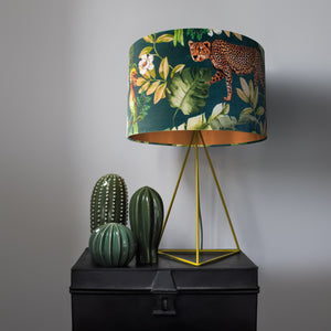 Jungle Velvet teal lampshade with brushed copper liner