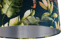 Load image into Gallery viewer, Jungle Velvet teal lampshade with brushed silver liner