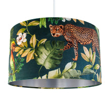 Load image into Gallery viewer, Jungle Velvet teal lampshade with brushed silver liner