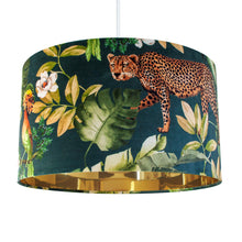 Load image into Gallery viewer, Jungle Velvet teal lampshade with mirror gold liner