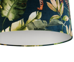 Jungle Velvet teal lampshade with white opaque liner