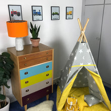 Load image into Gallery viewer, Orange cotton with monochrome dot lampshade