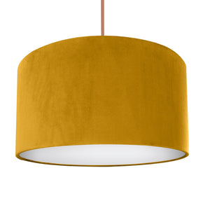 Mustard velvet with opaque white liner lampshade