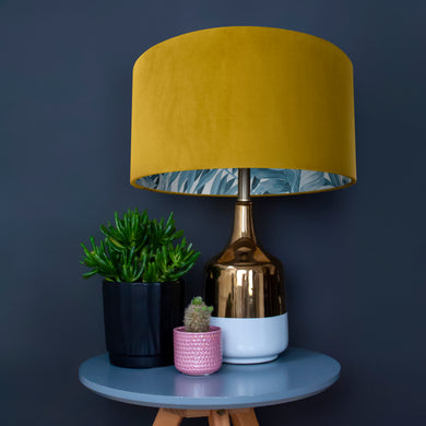 Mustard velvet with blue leaf lampshade