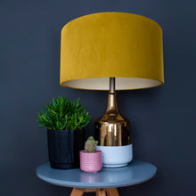 Load image into Gallery viewer, Mustard velvet with champagne liner lampshade