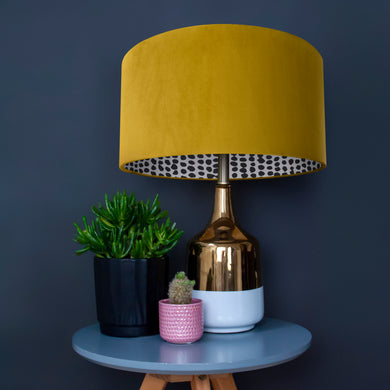 BEST SELLING! Mustard velvet with monochrome dot lampshade