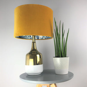 Mustard velvet with blue leaf lampshade