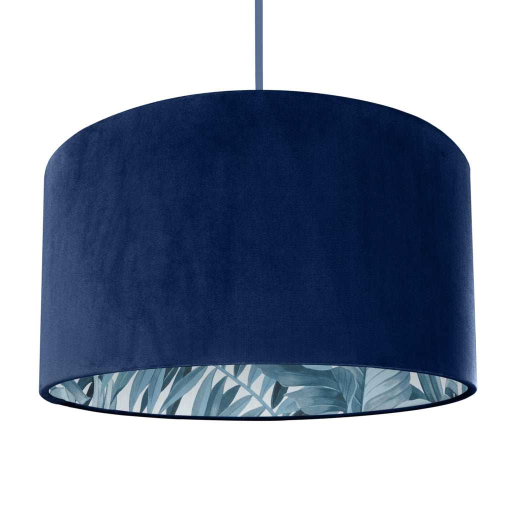 Navy velvet with blue leaf lampshade