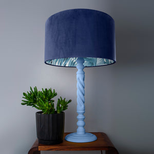 Navy velvet with blue leaf lampshade