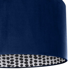 Navy velvet with monochrome dot lampshade