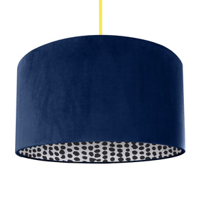 Navy velvet with monochrome dot lampshade