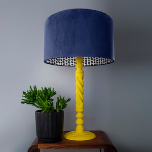 Navy velvet with monochrome dot lampshade