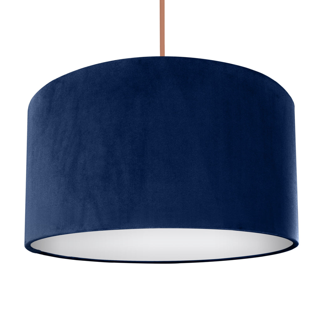 Navy blue velvet with opaque white liner lampshade