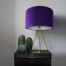 Load image into Gallery viewer, Purple velvet with opaque white liner lampshade