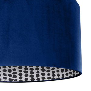 Royal blue velvet with monochrome dot lampshade