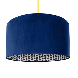 Royal blue velvet with monochrome dot lampshade