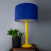 Load image into Gallery viewer, Royal blue velvet with monochrome dot lampshade