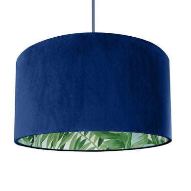 Royal blue velvet with green leaf lampshade