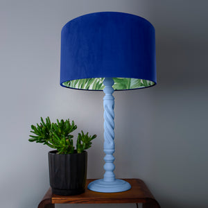 Royal blue velvet with green leaf lampshade