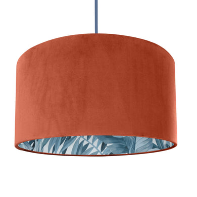 Rust orange velvet with blue leaf lampshade