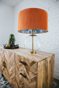 Rust orange velvet with blue leaf lampshade