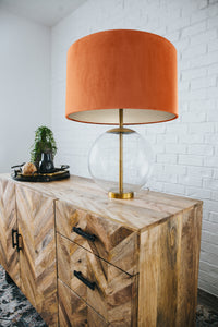 Rust orange velvet with champagne liner lampshade