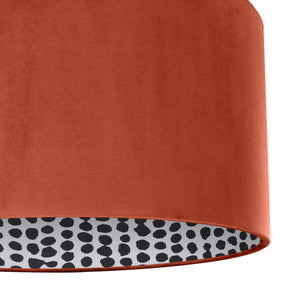 Rust orange velvet with monochrome dot lampshade