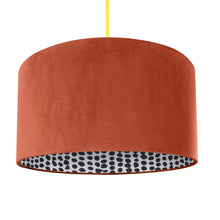 Load image into Gallery viewer, Rust orange velvet with monochrome dot lampshade