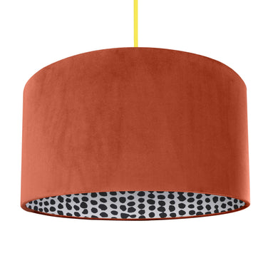 Rust orange velvet with monochrome dot lampshade