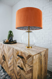 Rust orange velvet with monochrome dot lampshade