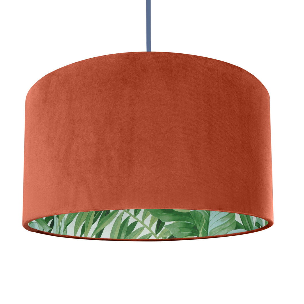 Rust orange velvet with green leaf lampshade