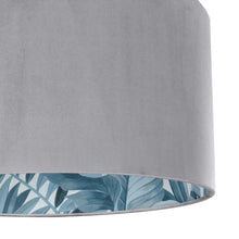 Load image into Gallery viewer, Soft grey velvet with blue leaf lampshade