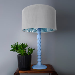 Soft grey velvet with blue leaf lampshade