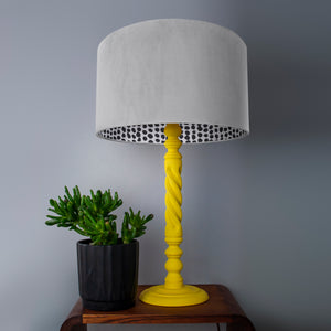 Soft grey velvet with monochrome dot lampshade