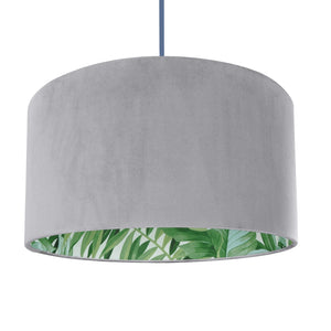 Soft grey velvet with green leaf lampshade